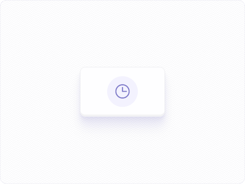 A simple white card with a purple clock icon in the center, displayed on a light, textured background.